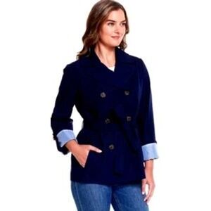Weatherproof Women Double-Breasted Trench Coat Jacket Navy Medium NWT!
